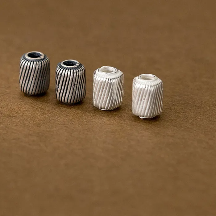 Authentic 1pc/Lot 925 Sterling Silver Stripes Rectangle Loose Beads Big Hole (3mm) Handmade Jewelry Bead Spacers DIY Bracelets Necklace