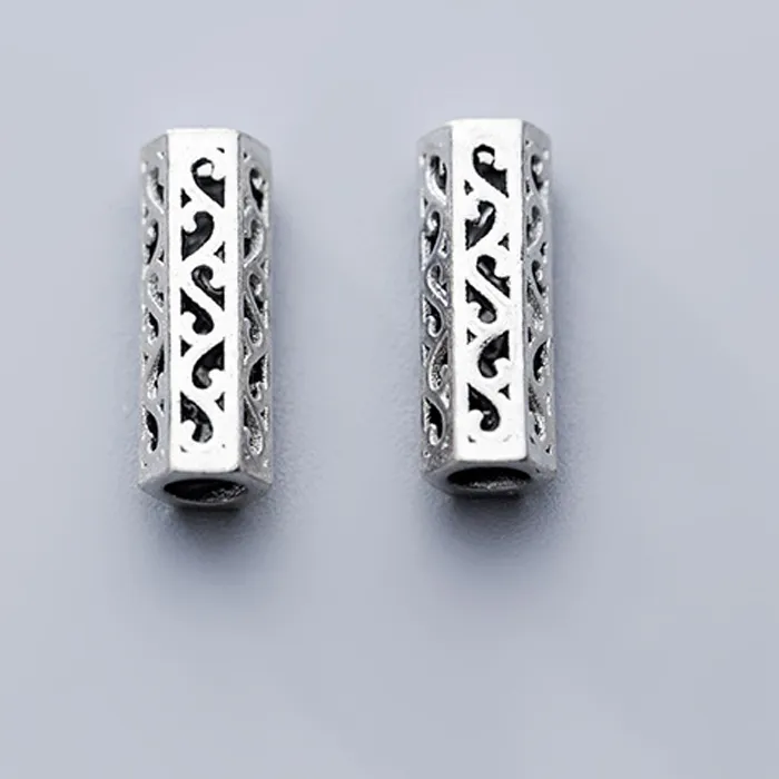 Authentic 1pc 100% 925 Sterling Silver S Hollow Tube Beads 15mm Big Hole Bracelets Necklace Silver Spacer Beads DIY Jewelry Accessories