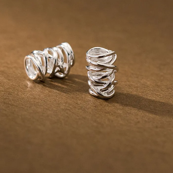 Authentic 1pc/Lot 925 Sterling Silver Irregular Silver Thread Winding Hollow Loose Beads Big Hole Braided Spacer Bead DIY Jewelry Findings