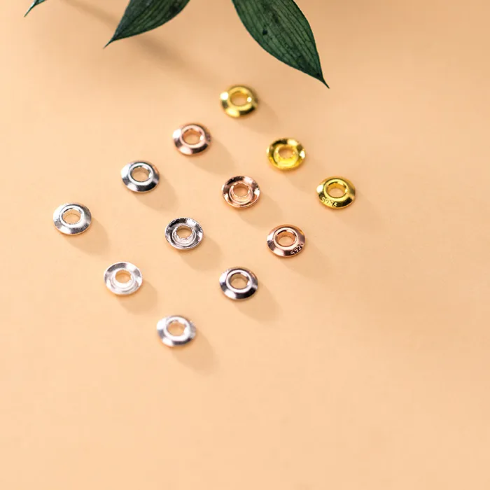 Authentic 10pcs/Lot 925 Sterling Silver Round Loose Spacer 3.5mm 4 Colors Disc Bottom Separate Beads Spacers DIY Jewelry Making Bracelets