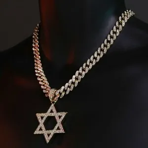 Authentic Large Star of David Pendant Cuban Cubic Zirconia Chain HipHop 18-24" Gold Plated