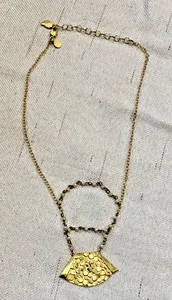 Authentic David Aubrey Hadrien 16" Gold-Plated Freshwater Pearls Embossed Pendant Necklace