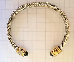 Authentic David Yurman Like Silver Onyx Diamond Gold Plated Bracelet