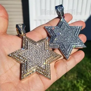 Authentic CUBIC ZIRCONIA LARGE STAR OF DAVID ICED GOLD PLATED BLING CHARM PENDANT
