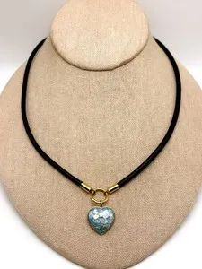 Authentic DAVID MARKSTEIN Gold-Plated Roman Glass 18 + 2" Leather Necklace - Heart - NWT