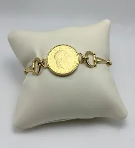 Authentic DAVID MARKSTEIN 18K Gold Plated Silver Lira Coin Equestrian Bracelet - Lg - NWT
