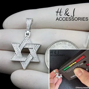 Authentic 925 STERLING SILVER MOISSANITE GOLD PLATED/SILVER STAR OF DAVID PENDANT*AMP546