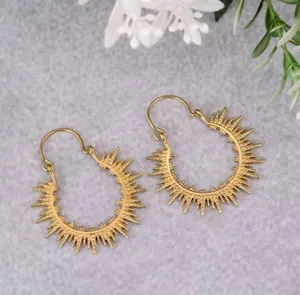 Authentic Gold Plated Mandala Moroccan Tribal Sun Handmade Hoop Earrings Jewellery D2