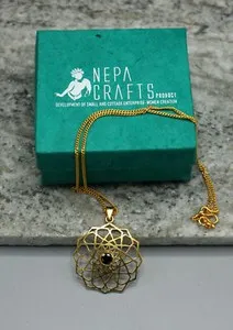 Authentic 24 K Gold Plated Onyx Tibetan Mandala Necklace