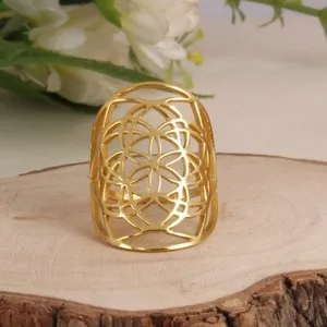Authentic Handmade Filigree Mandala Ring 18k Gold Plated 925 Silver Ring For Her