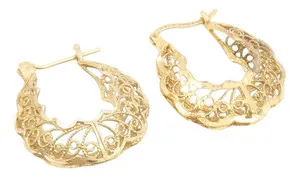 Authentic 925 Sterling Silver Vintage Earrings Gold Plated Openwork Mandala Hoops EG13761