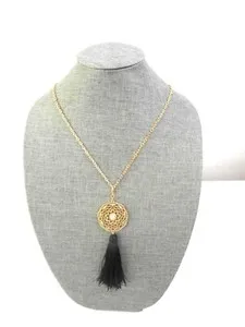 Authentic Mandala Whisper: Gold-Plated Clip-On Talisman with Sacred Tassel