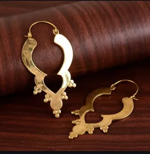 Authentic Large Tribal Celine Design Earrings Gold Plated Mandala Design Hoops T56