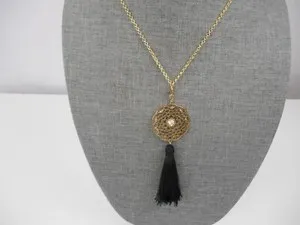 Authentic GOLD TONE CLIP ON Pendent Necklace Mandala GOLD PLATED CUP CHAIN & TASSEL