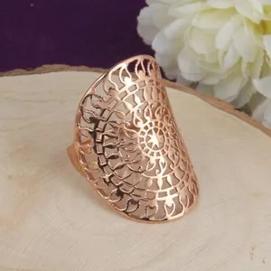 Authentic 18k Rose Gold Plated 925 Silver Mandala Ring Womens Filigree Rings Jewelry