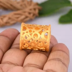 Authentic Large Filigree Rings Yellow Gold Plated Mandala Rings Jewelry For Women's