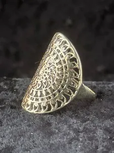 Authentic Vintage 925 Silver Gold Plated Mandala Ring Boho Size 10 Excellent