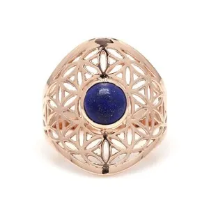 Authentic 925 Sterling Silver Lapis Lazuli Mini Mandala Ring Rose Gold Plated Jewelry