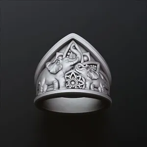 Authentic Elephant Mandala Ring, Gold Elephant Mandala Ring, Silver Elephant Mandala Ring
