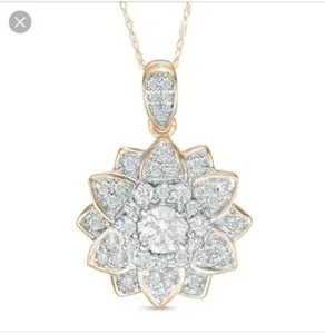 Authentic 1Ct Moissanite Mandala Flowe Pendant Necklace in 14K Rose Gold Plated Silver