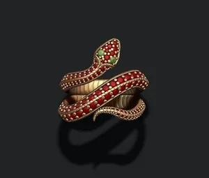 Authentic Anillo serpiente con gemas 3d sanck ring for men and women 14k gold plated
