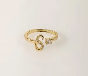 Authentic Gold Plated Adjustable Initial Letter "S" Ring Jewelry Oro Letra Inicial Anillo