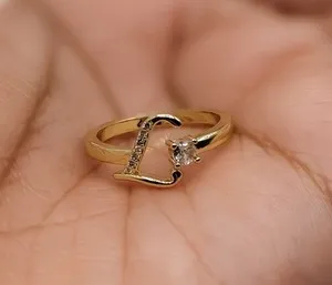 Authentic Gold Plated Adjustable Initial Letter "L" Ring Jewelry Oro Letra Inicial Anillo