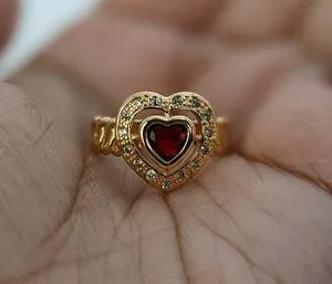 Authentic Gold Plated Heart Ring Jewelry Mom Daughter Oro Corazon Anillo Mujer