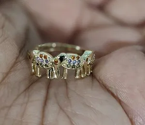 Authentic Gold Plated Elephant Adjustable Ring Women Jewelry Oro Elefante Anillo