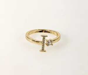 Authentic Gold Plated Adjustable Initial Letter "I" Ring Jewelry Oro Letra Inicial Anillo