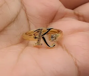 Authentic Gold Plated Adjustable Initial Letter "K" Ring Jewelry Oro Letra Inicial Anillo