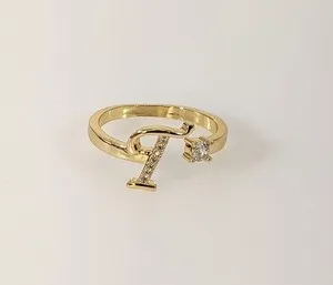 Authentic Gold Plated Adjustable Initial Letter "T" Ring Jewelry Oro Letra Inicial Anillo