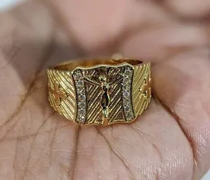 Authentic Gold Plated Cross Ring Men Jewelry / Oro Laminado Cruz Anillo Hombre Joyeria