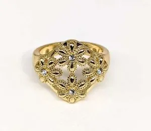 Authentic Gold Plated Flower Ring Women Jewelry Daughter Oro Laminado Flor Anillo