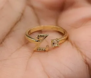 Authentic Gold Plated Adjustable Initial Letter "Z" Ring Jewelry Oro Letra Inicial Anillo