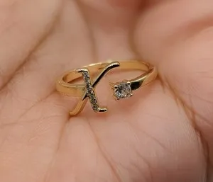 Authentic Gold Plated Adjustable Initial Letter "X" Ring Jewelry Oro Letra Inicial Anillo