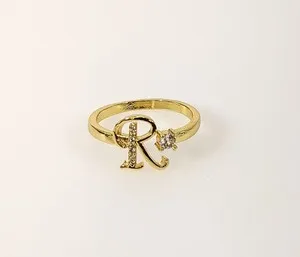 Authentic Gold Plated Adjustable Initial Letter "R" Ring Jewelry Oro Letra Inicial Anillo