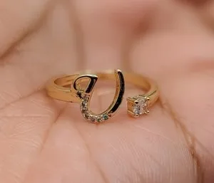 Authentic Gold Plated Adjustable Initial Letter "U" Ring Jewelry Oro Letra Inicial Anillo