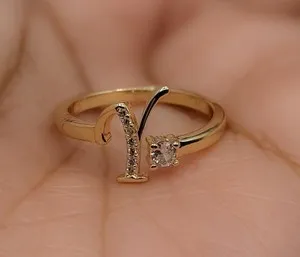Authentic Gold Plated Adjustable Initial Letter "Y" Ring Jewelry Oro Letra Inicial Anillo