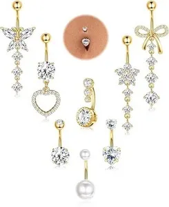 Authentic 8 PACK Aretes Del Ombligo Anillo Inoxidable Anillos De Vientre Piercing Joyas