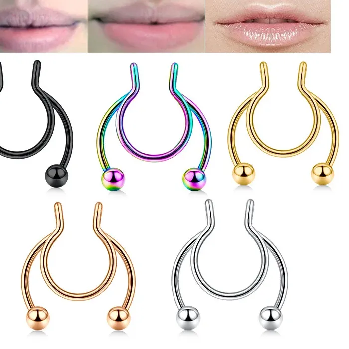 Authentic U Shaped Fake Nose Ring Hip Hoop Septum Rock Clip On Nose Rings Hoop Punk Style Body Jewelry
