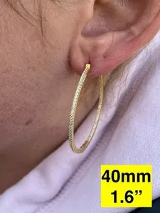 Authentic 14k Gold Plated 925 Silver Endless Hoop Earrings Inside Out CZ Huggie 18-50mm