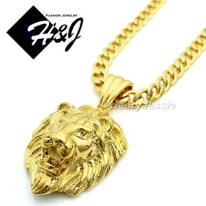 Authentic 18-40"MEN 6mm Gold Plated Cuban Curb Chain 3D LION Pendant*GP50
