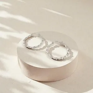 Authentic 50-Pack Silver Twisted Hoop Earrings 18K White Gold Plated D40mm