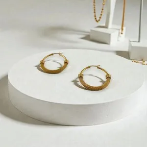 Authentic Gold Mesh Hoop Earrings 18K Gold Plated D 40mm 50-Pack