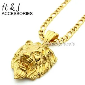 Authentic 18-40"MEN 6mm Gold Plated Figaro Chain LION FACE 3D Pendant*GP50