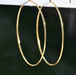 Authentic Sterling 925 Silver Plain Yellow Gold Plated 40mm, 50mm, 60mm Hoop Earrings