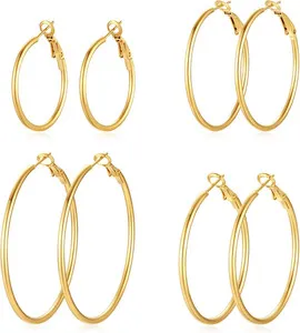 Authentic 4 Pairs Silver Gold Hoop Earrings for Women | 14K Gold Plated Hoop Earrings Set