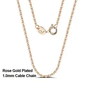 Authentic 925 Sterling Silver Cable Link Chain Necklace for Women 45cm/50cm/55cm Simple