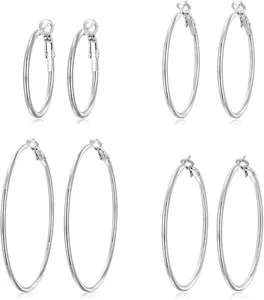Authentic 4 Pairs Silver Gold Hoop Earrings for Women | 14K Gold Plated Hoop Earrings Set